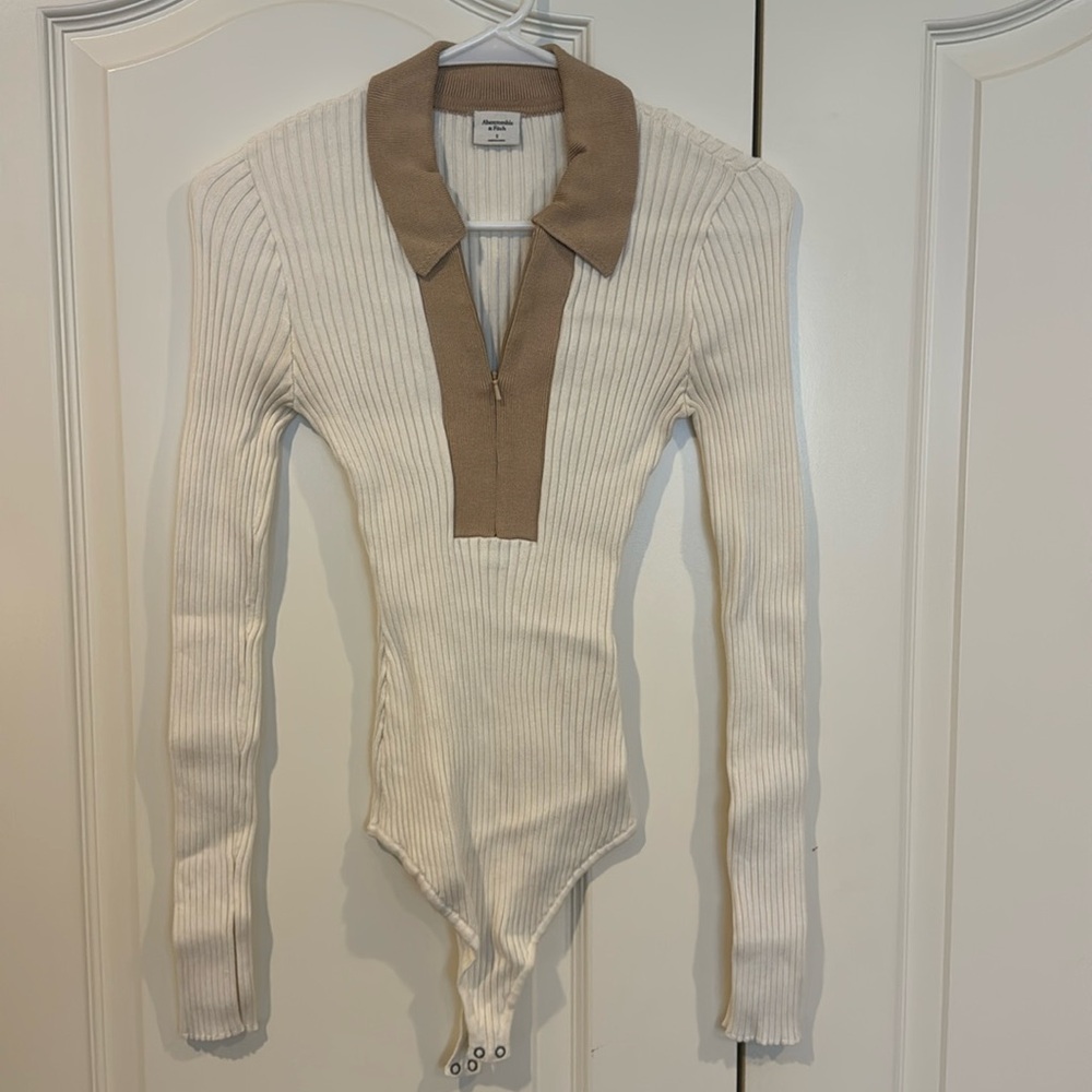 Abercrombie & Fitch S Color block Neutrals 1/2 Zip Sweater Body Suit